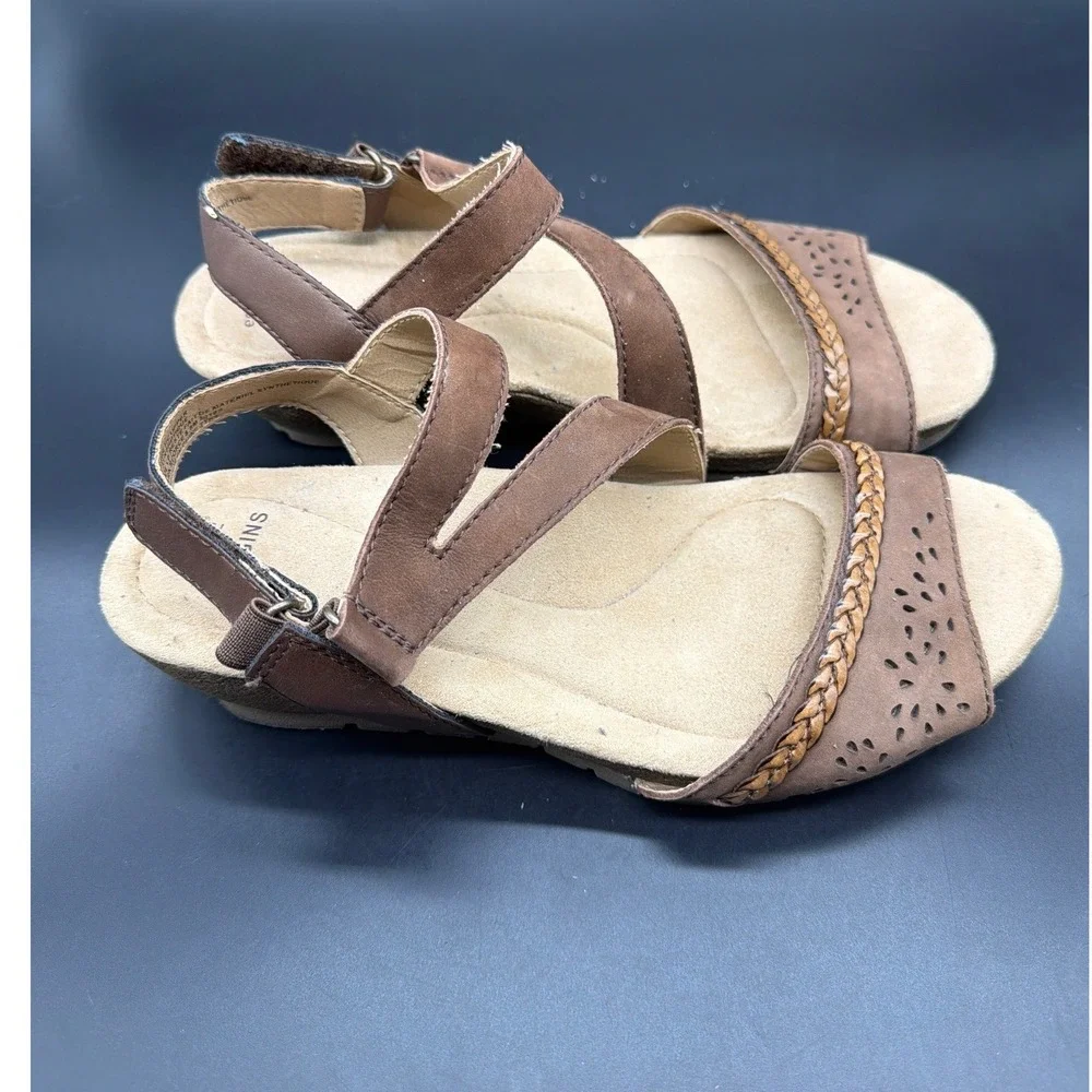Earth Origins Kendra Karla Bark Brown Leather Wedge Sandals Womens 8.5M 2019S